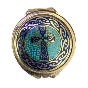 Celtic Cross 2.75” Double Vanity Purse Mirror Silver Blue